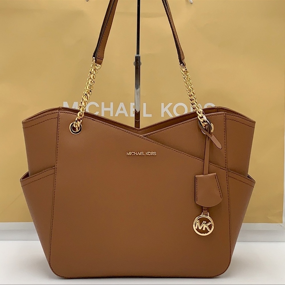 MICHAEL KORS LARGE X CHAIN LOGO SHOULDER BAG BROWN